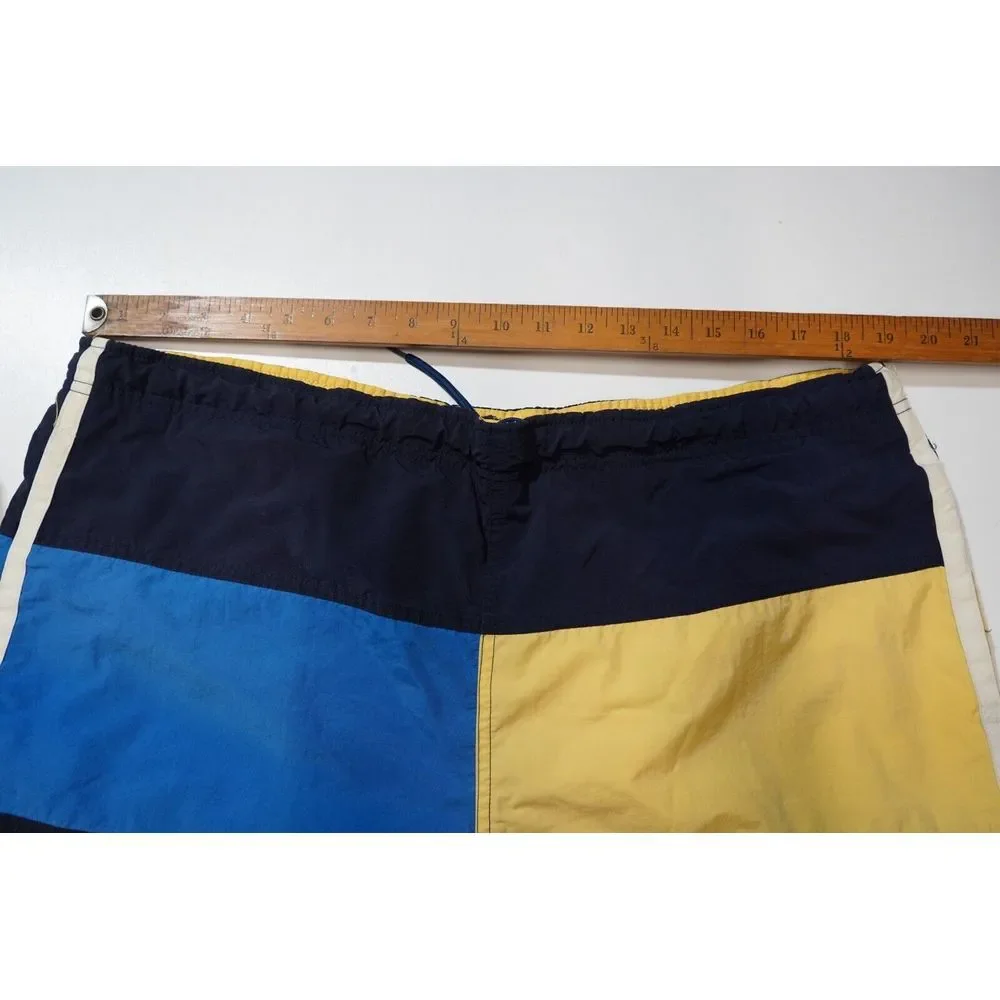 NAUTICA Mens Vintage Black Yellow Blue & White Color Block‎ Lined Swim Shorts L